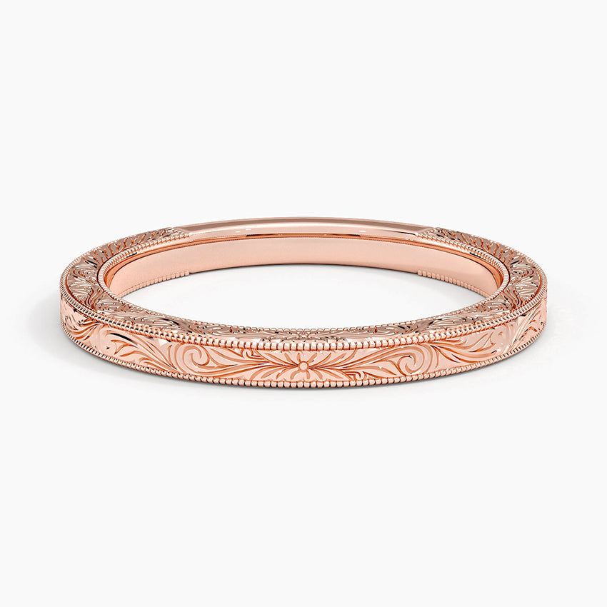 Elsie Hand Engraved Ring Rose Gold 18k Wedding Band