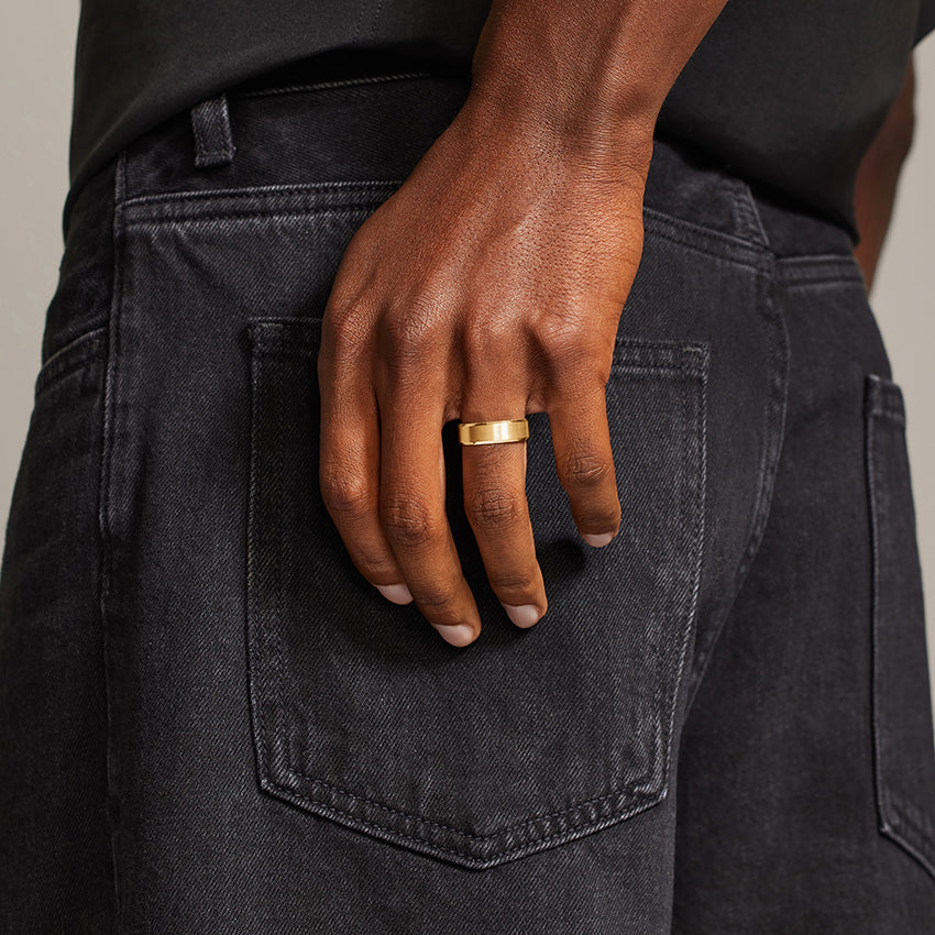 Slim Profile Beveled Edge Matte 6.5mm Wedding Ring Yellow Gold 18k Wedding Band