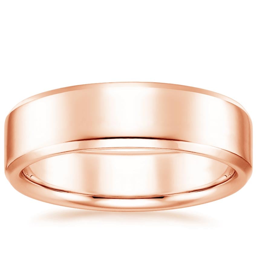 Beveled Edge 6.5mm Wedding Ring Rose Gold 18k Wedding Band