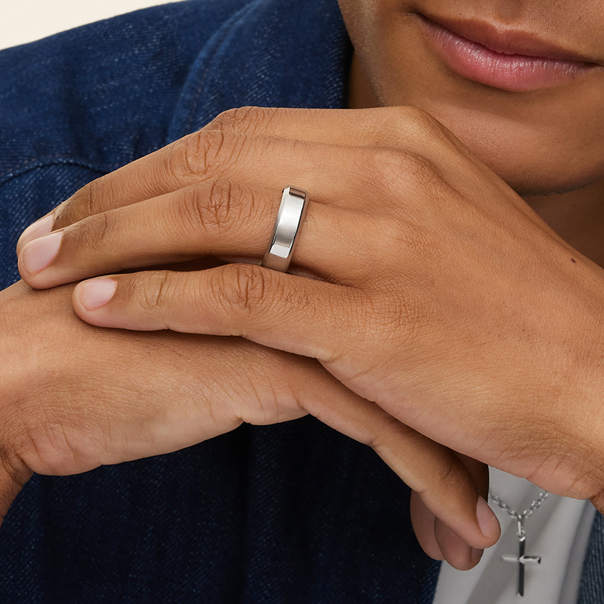 Beveled Edge 6.5mm Wedding Ring Platinum Wedding Band