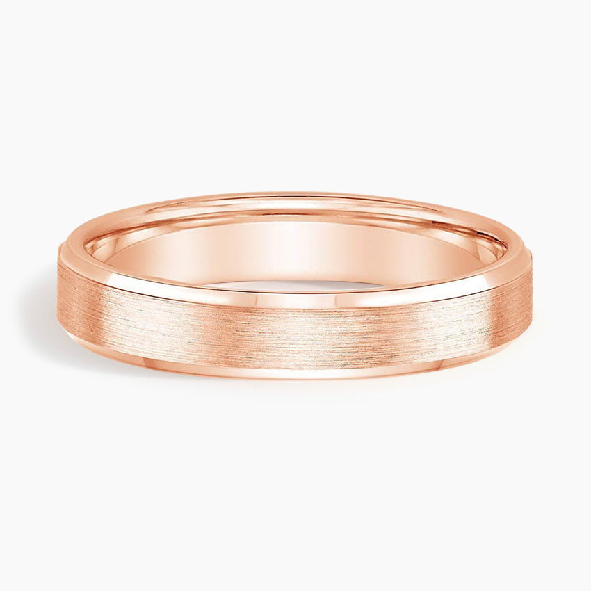 Beveled Edge Matte 4mm Wedding Ring Rose Gold 18k Wedding Band