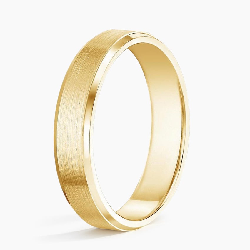 Beveled Edge Matte 4mm Wedding Ring Yellow Gold 18k Wedding Band