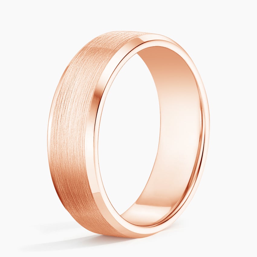 Beveled Edge Matte 6.5mm Wedding Ring Rose Gold 18k Wedding Band