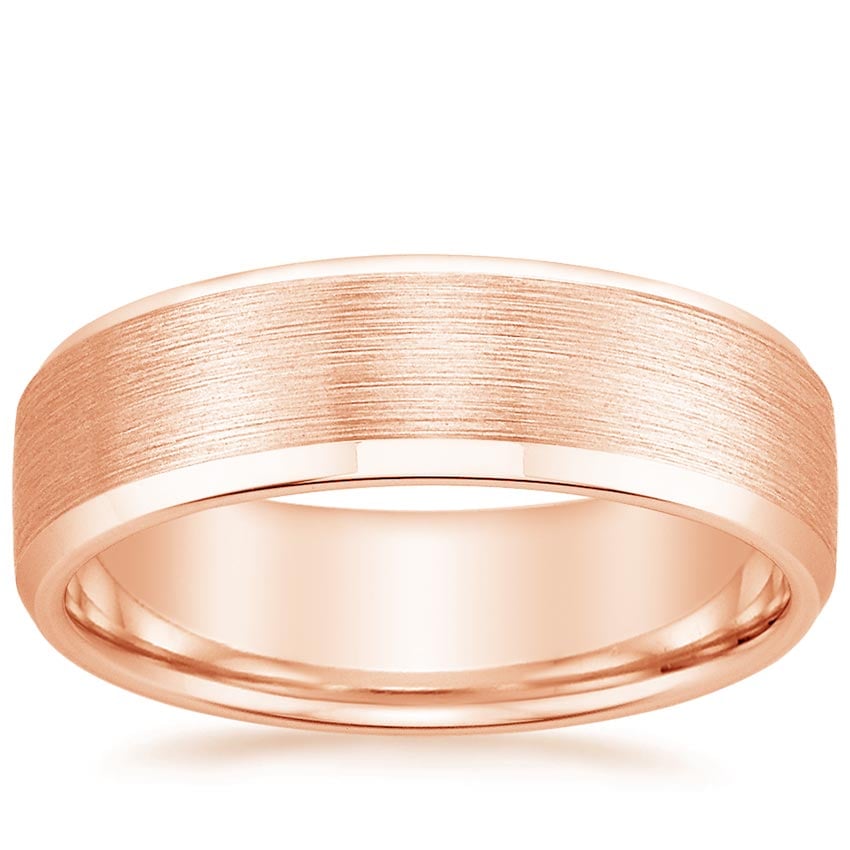 Beveled Edge Matte 6.5mm Wedding Ring Rose Gold 18k Wedding Band