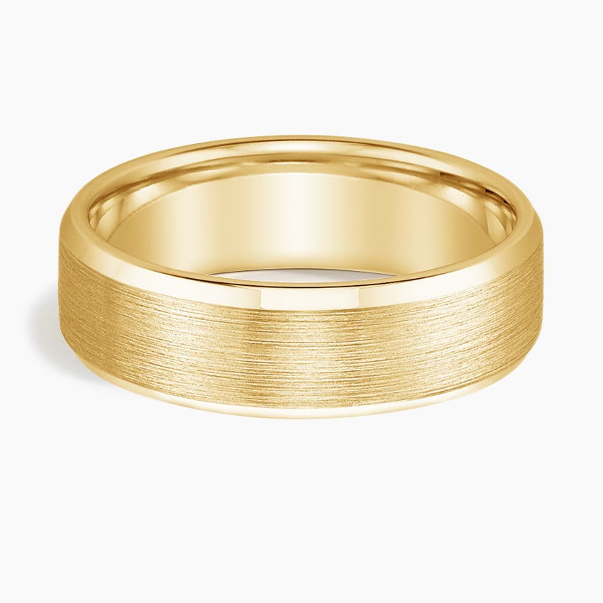 Beveled Edge Matte 6.5mm Wedding Ring Yellow Gold 18k Wedding Band