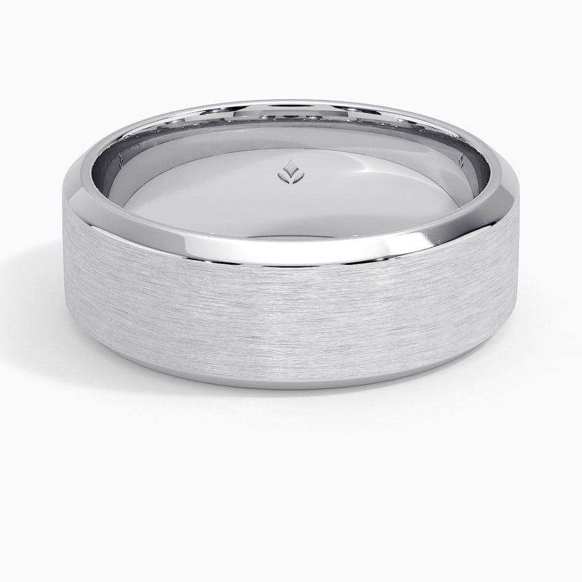 Beveled Edge Matte 7.5mm Wedding Ring Platinum Wedding Band