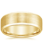 Beveled Edge Matte 7.5mm Wedding Ring Yellow Gold 18k Wedding Band