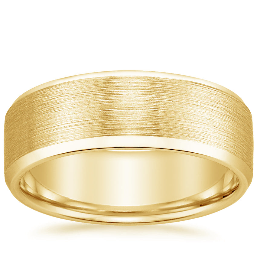 Beveled Edge Matte 7.5mm Wedding Ring Yellow Gold 18k Wedding Band