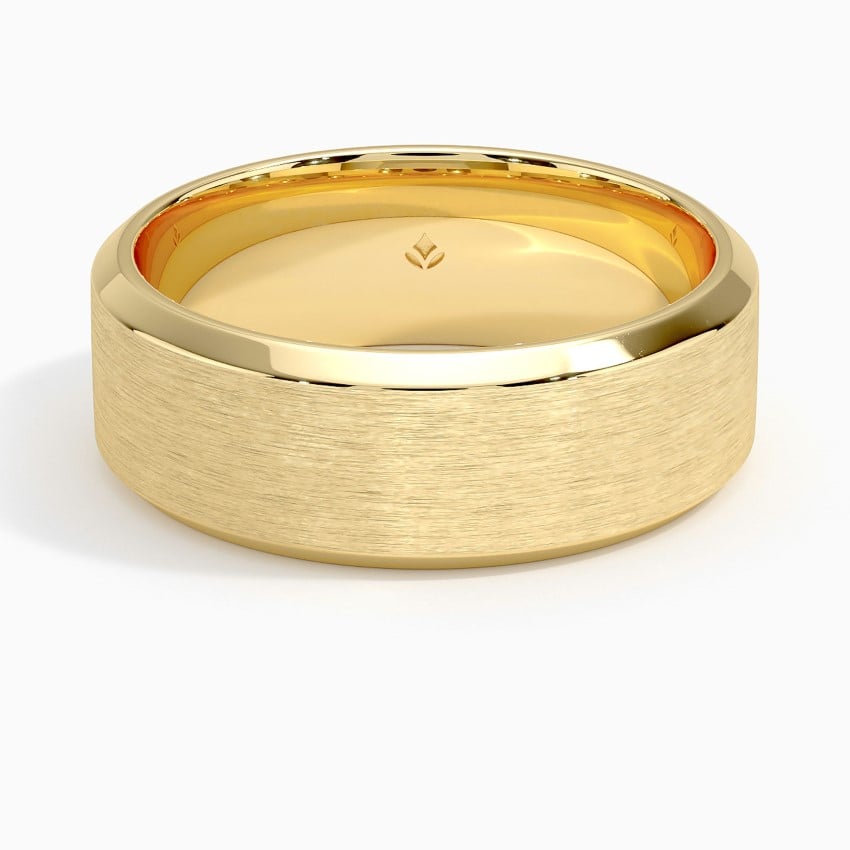 Beveled Edge Matte 7.5mm Wedding Ring Yellow Gold 18k Wedding Band