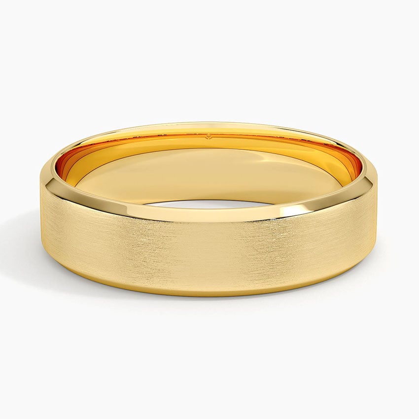 Slim Profile Beveled Edge Matte 5.5mm Wedding Ring Yellow Gold 18k Wedding Band