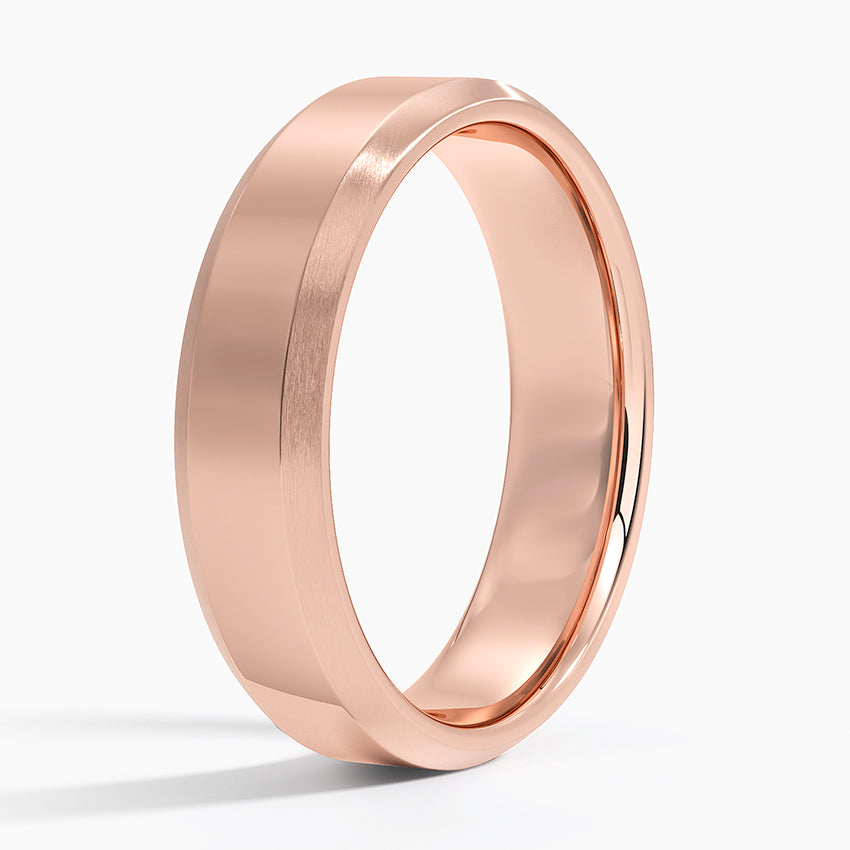 Brushed Edge Bevel 5.5mm Wedding Ring Rose Gold 18k Wedding Band