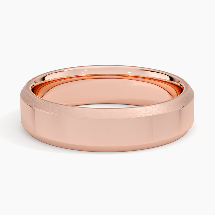 Brushed Edge Bevel 5.5mm Wedding Ring Rose Gold 18k Wedding Band
