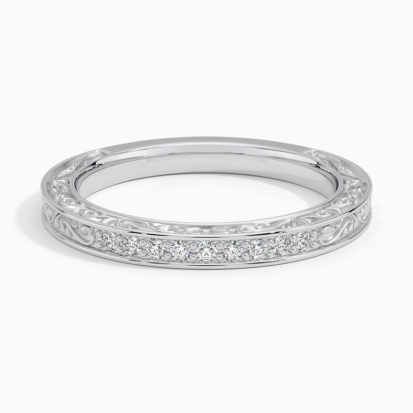 Antique Scroll Engraved Diamond Ring (1/15 ct. tw.) Platinum Wedding Band
