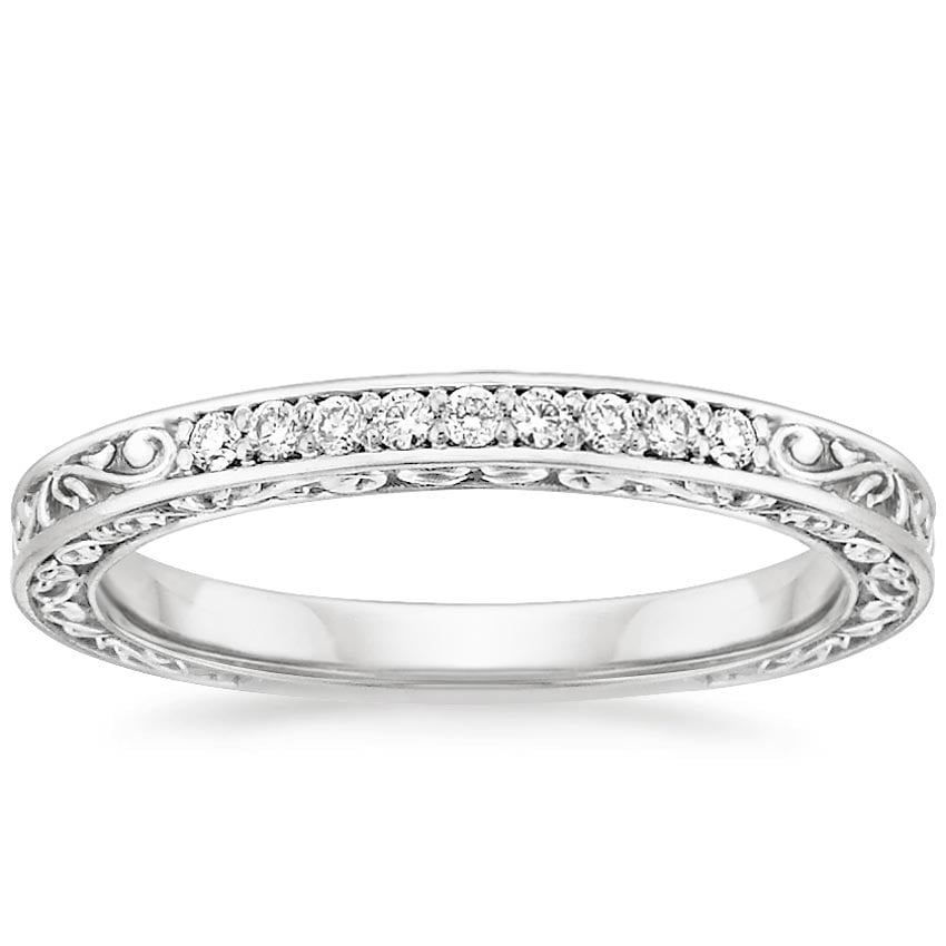 Antique Scroll Engraved Diamond Ring (1/15 ct. tw.) Platinum Wedding Band