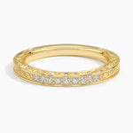 Antique Scroll Engraved Diamond Ring (1/15 ct. tw.) Yellow Gold 18k Wedding Band