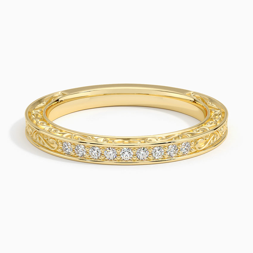 Antique Scroll Engraved Diamond Ring (1/15 ct. tw.) Yellow Gold 18k Wedding Band