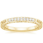 Antique Scroll Engraved Diamond Ring (1/15 ct. tw.) Yellow Gold 18k Wedding Band