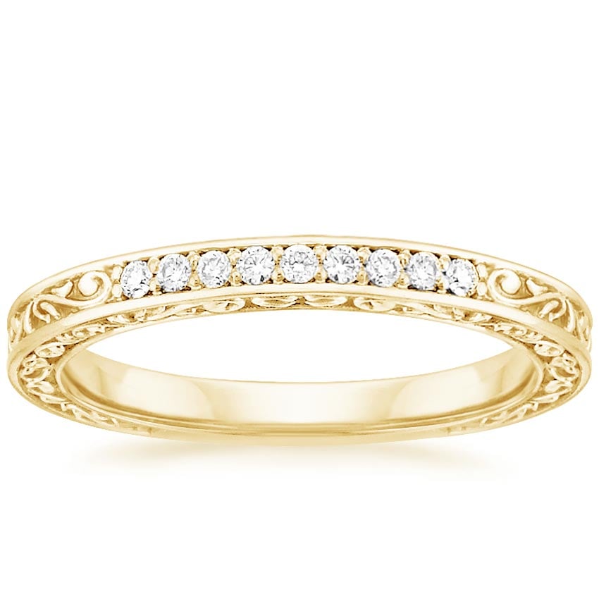 Antique Scroll Engraved Diamond Ring (1/15 ct. tw.) Yellow Gold 18k Wedding Band