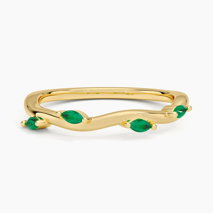 Winding Willow Lab Grown Emerald Ring Yellow Gold 18k Wedding Band