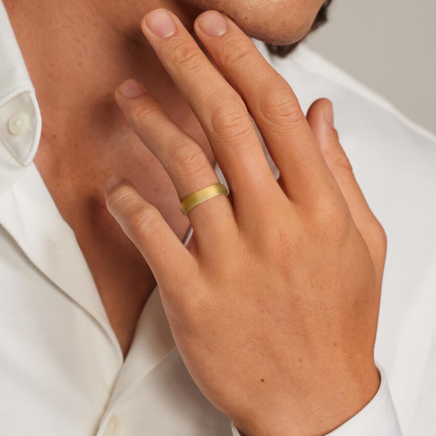 Sandblast Comfort Fit 5mm Wedding Ring Yellow Gold 18k Wedding Band