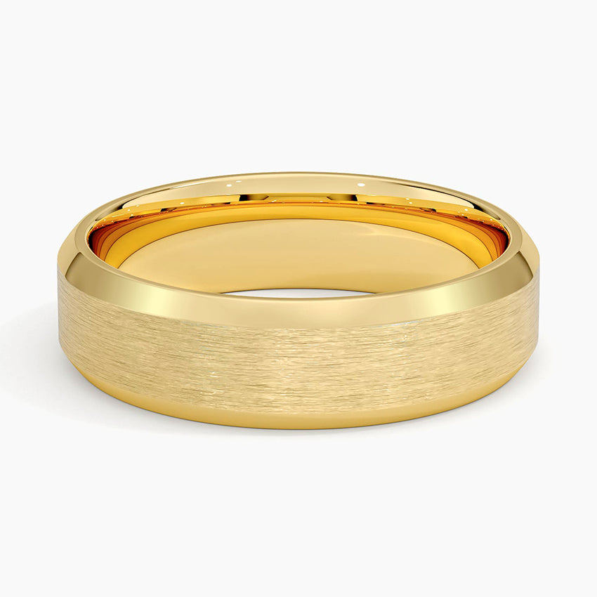 Beveled Edge Matte 6mm Wedding Ring Yellow Gold 18k Wedding Band