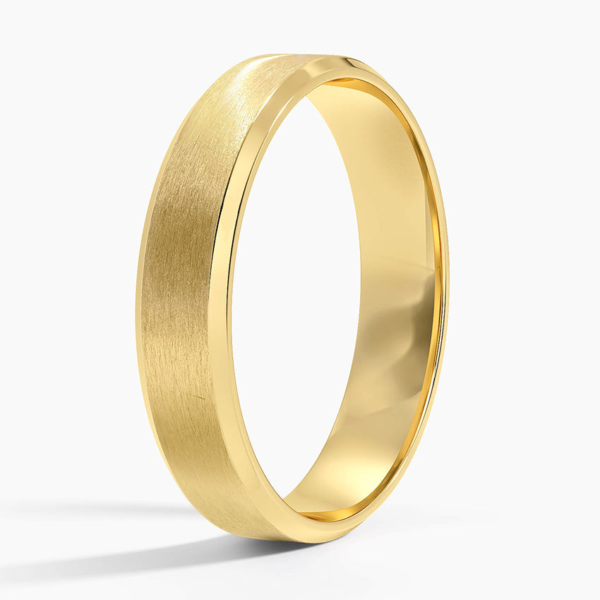 Slim Profile Beveled Edge Matte 4.5mm Wedding Ring Yellow Gold 18k Wedding Band