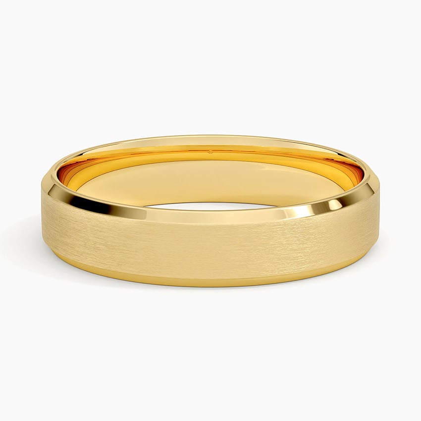 Slim Profile Beveled Edge Matte 4.5mm Wedding Ring Yellow Gold 18k Wedding Band