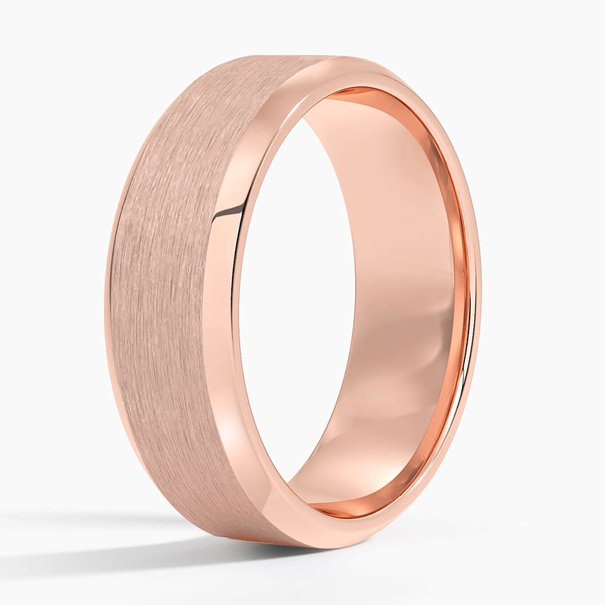 Beveled Edge Matte 7mm Wedding Ring Rose Gold 18k Wedding Band