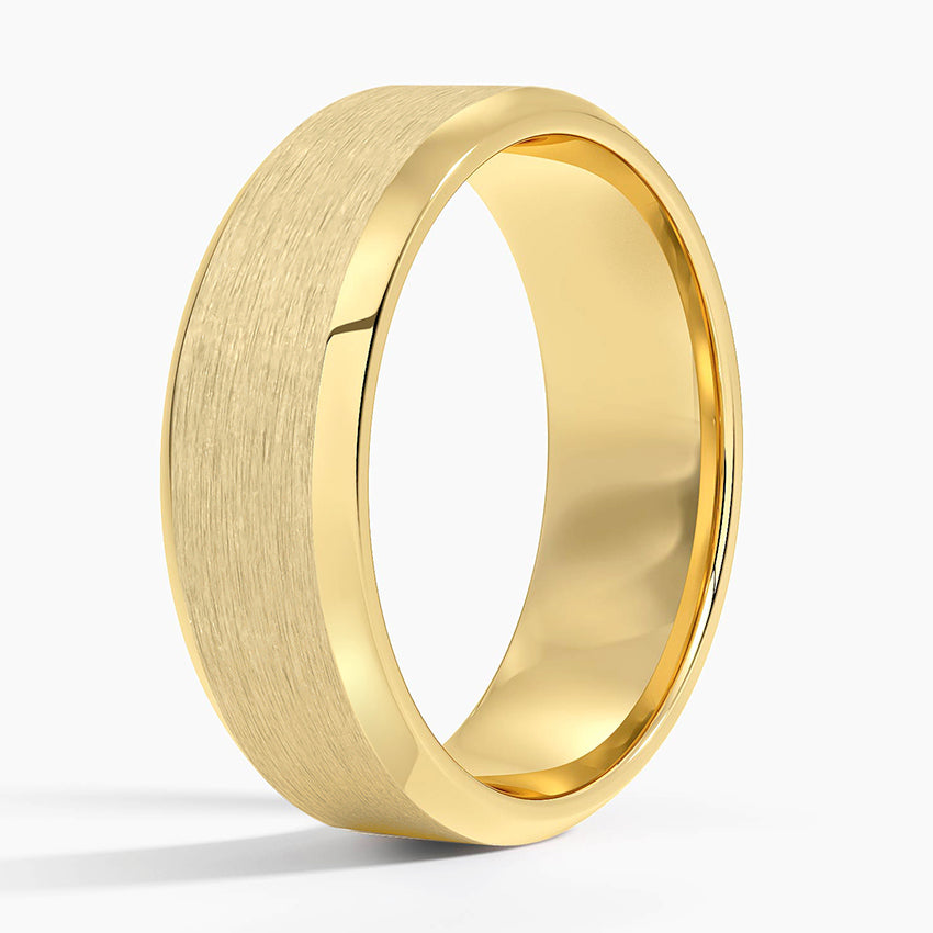 Beveled Edge Matte 7mm Wedding Ring Yellow Gold 18k Wedding Band