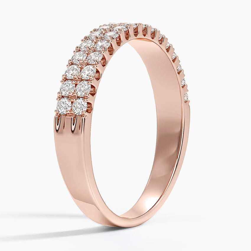Precision-Set Double Row Lab Diamond Ring Rose Gold 18k Wedding Band