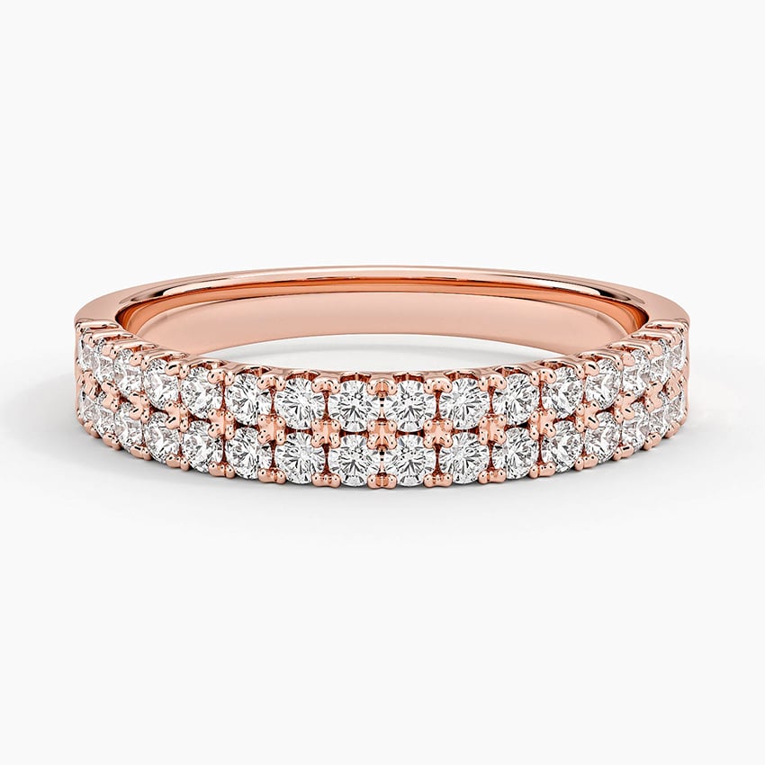 Precision-Set Double Row Lab Diamond Ring Rose Gold 18k Wedding Band