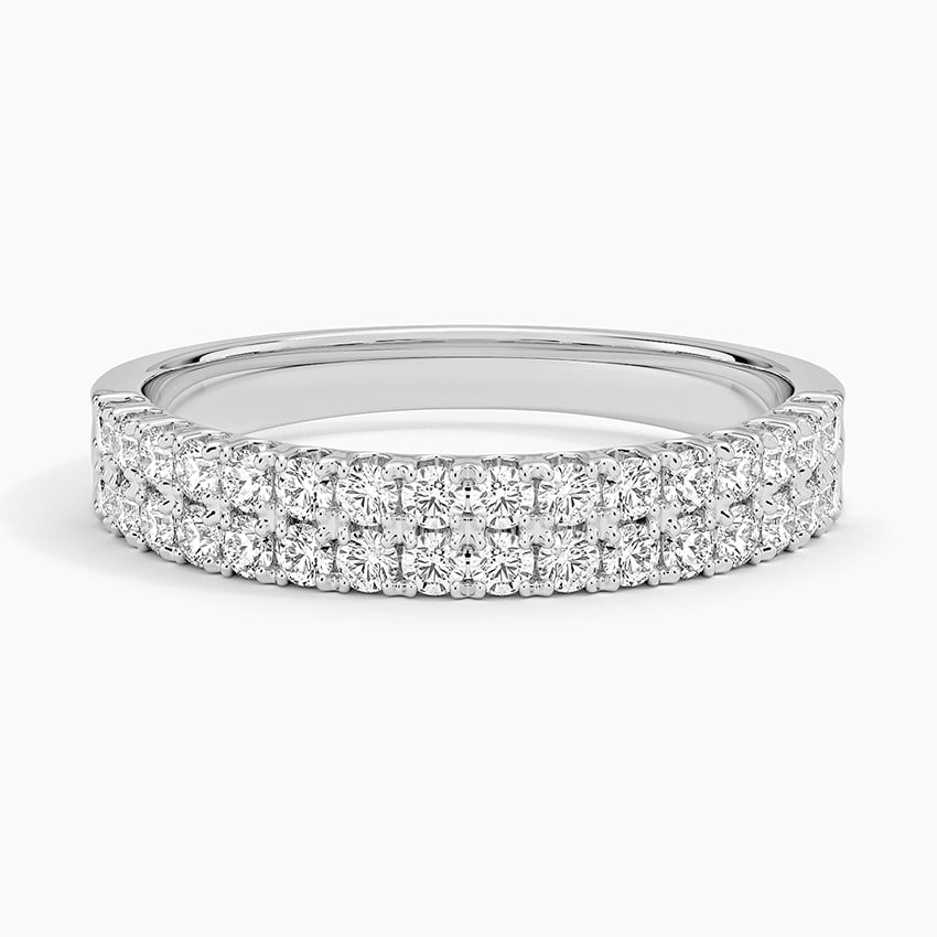 Precision-Set Double Row Lab Diamond Ring Platinum Wedding Band