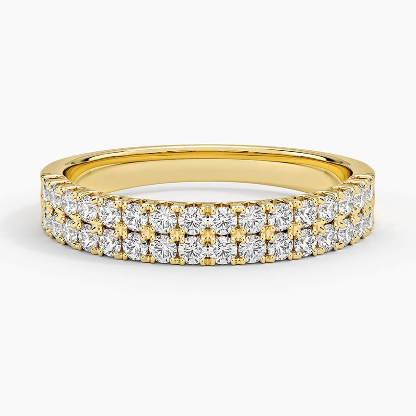 Precision-Set Double Row Lab Diamond Ring Yellow Gold 18k Wedding Band