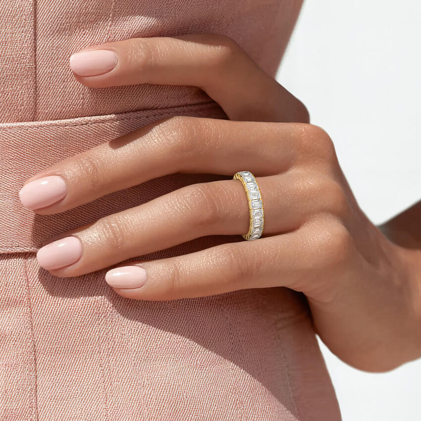 Semi-Bezel Emerald Cut Eternity Lab Diamond Ring (3 ct. tw.) Yellow Gold 18k Eternity Band