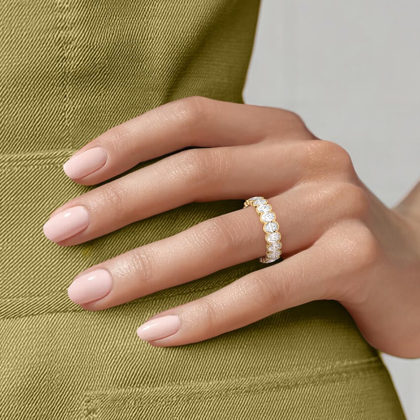 Semi-Bezel Oval Eternity Lab Diamond Ring (3 ct. tw.) Yellow Gold 18k Eternity Band