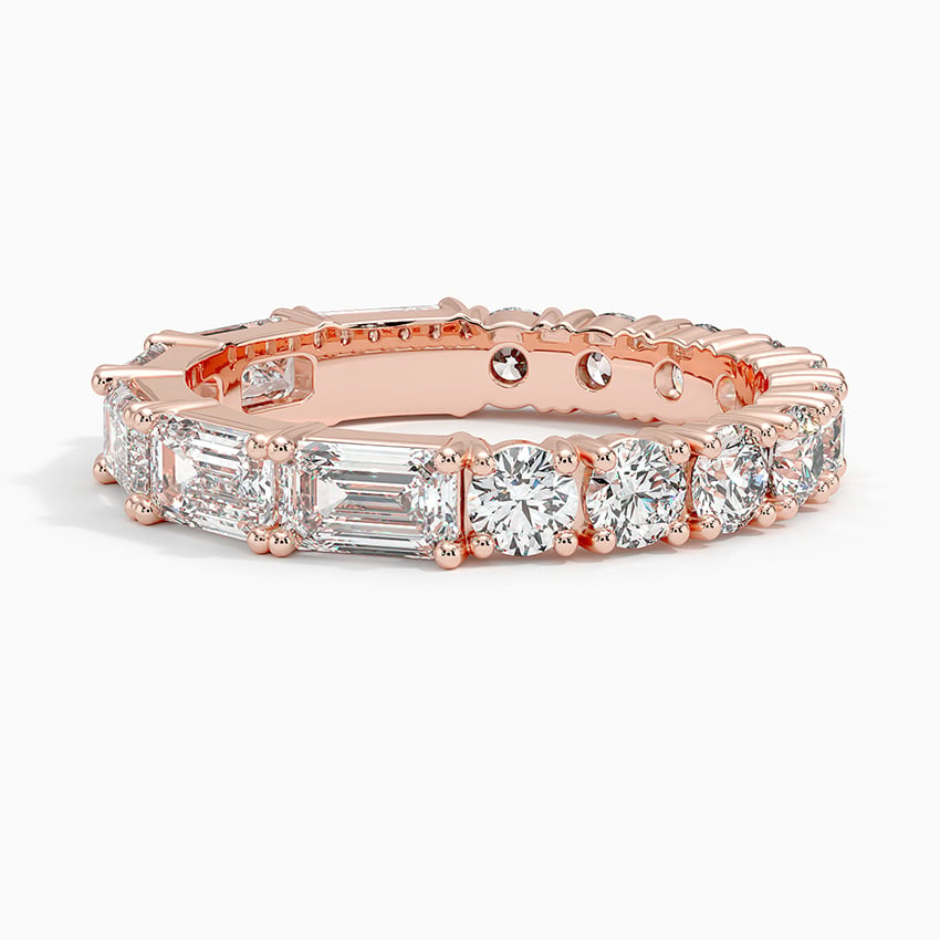 Elise Emerald Cut and Round Eternity Diamond Ring Rose Gold 18k Eternity Band