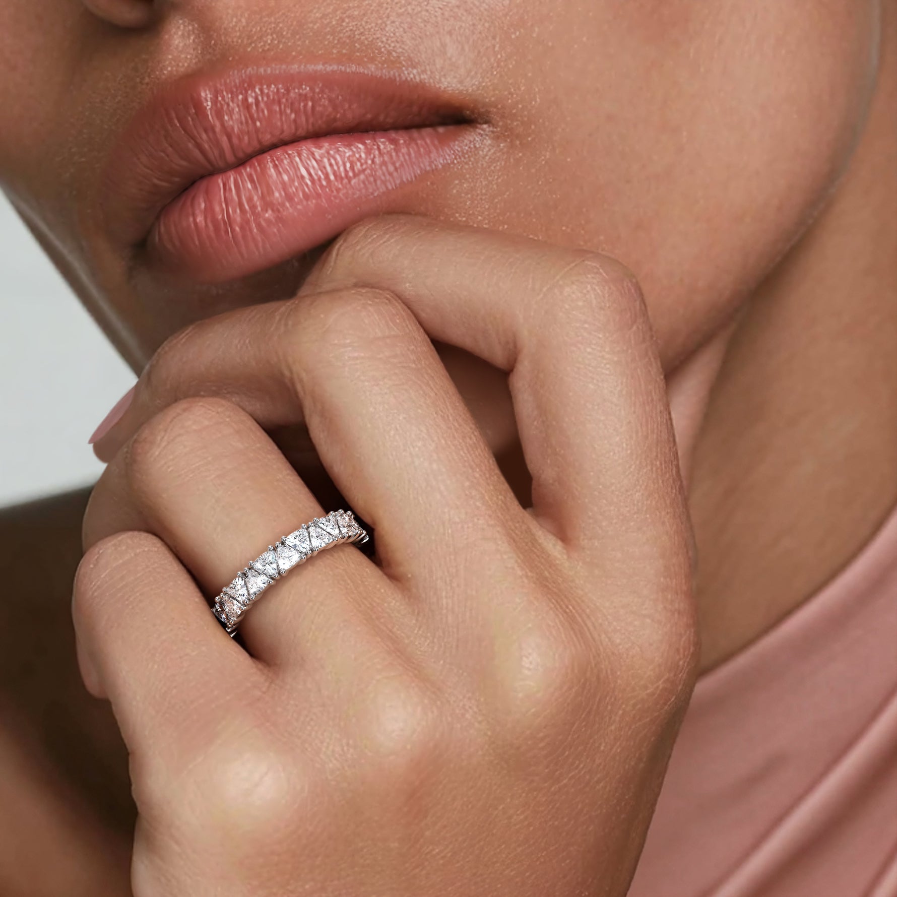Trillion Cut Lab Diamond Ring Platinum Wedding Band