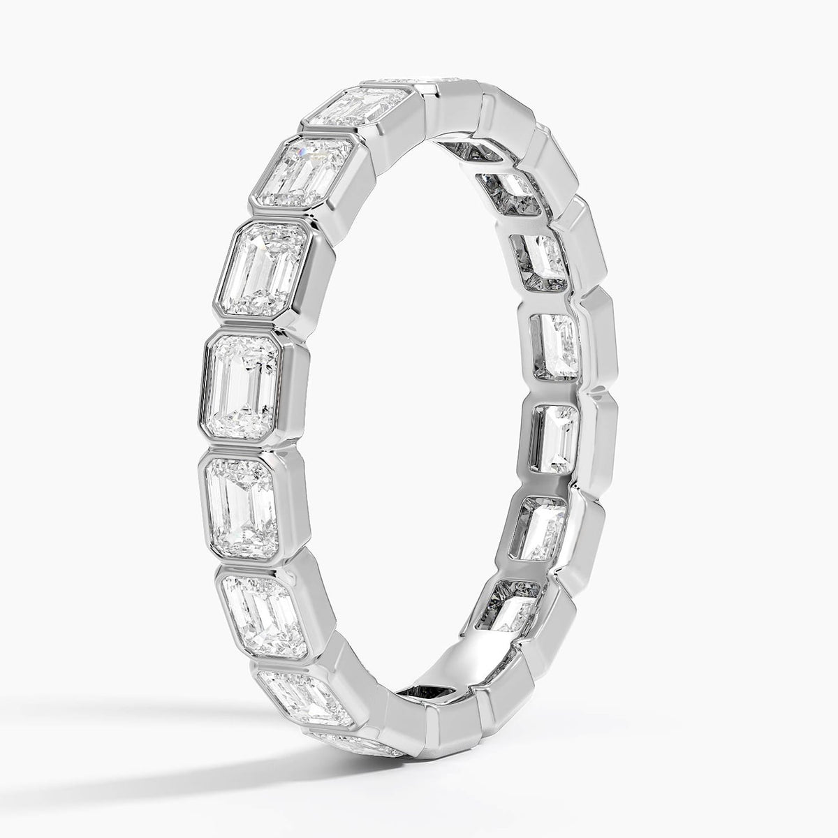 East-West Bezel Emerald Cut Eternity Lab Diamond Ring Platinum Eternity Band