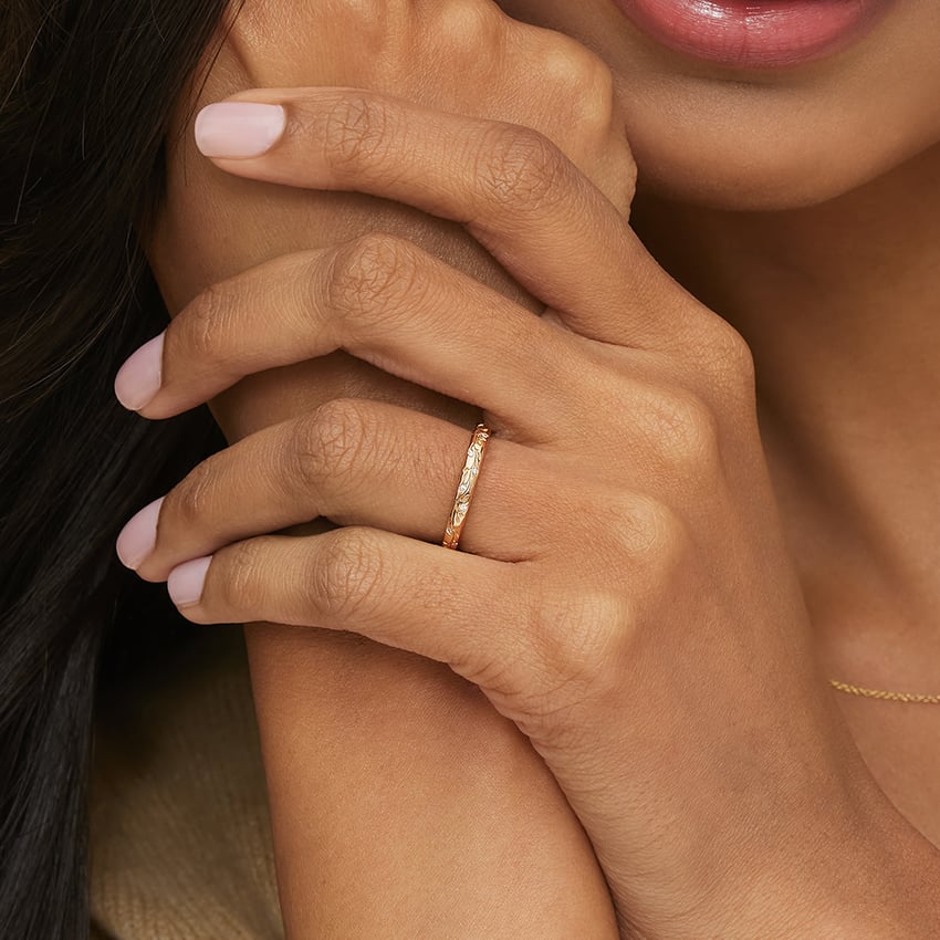 Verdure Engraved Diamond Ring Rose Gold 18k Eternity Band