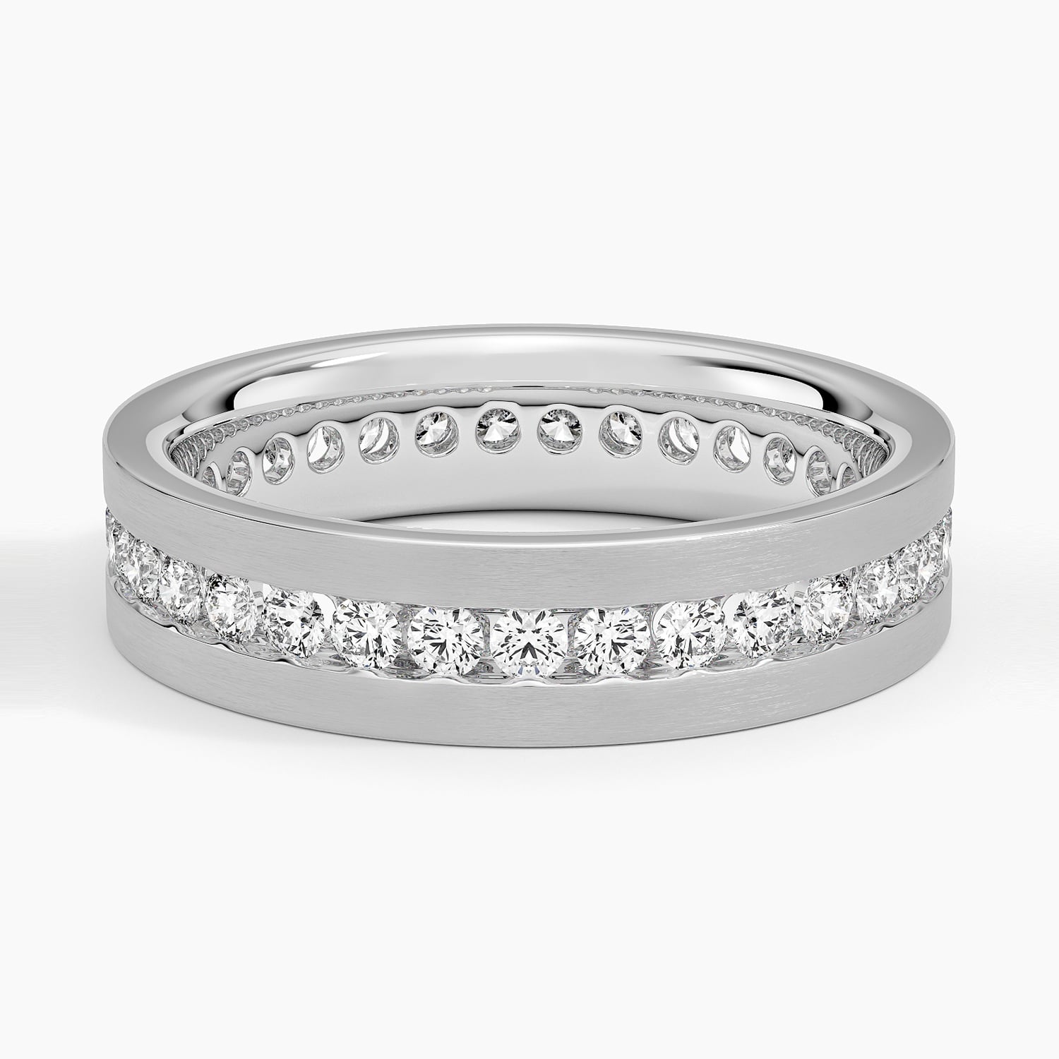 Mojave Matte Channel Set Lab Diamond 5.5mm Wedding Ring Platinum Wedding Band
