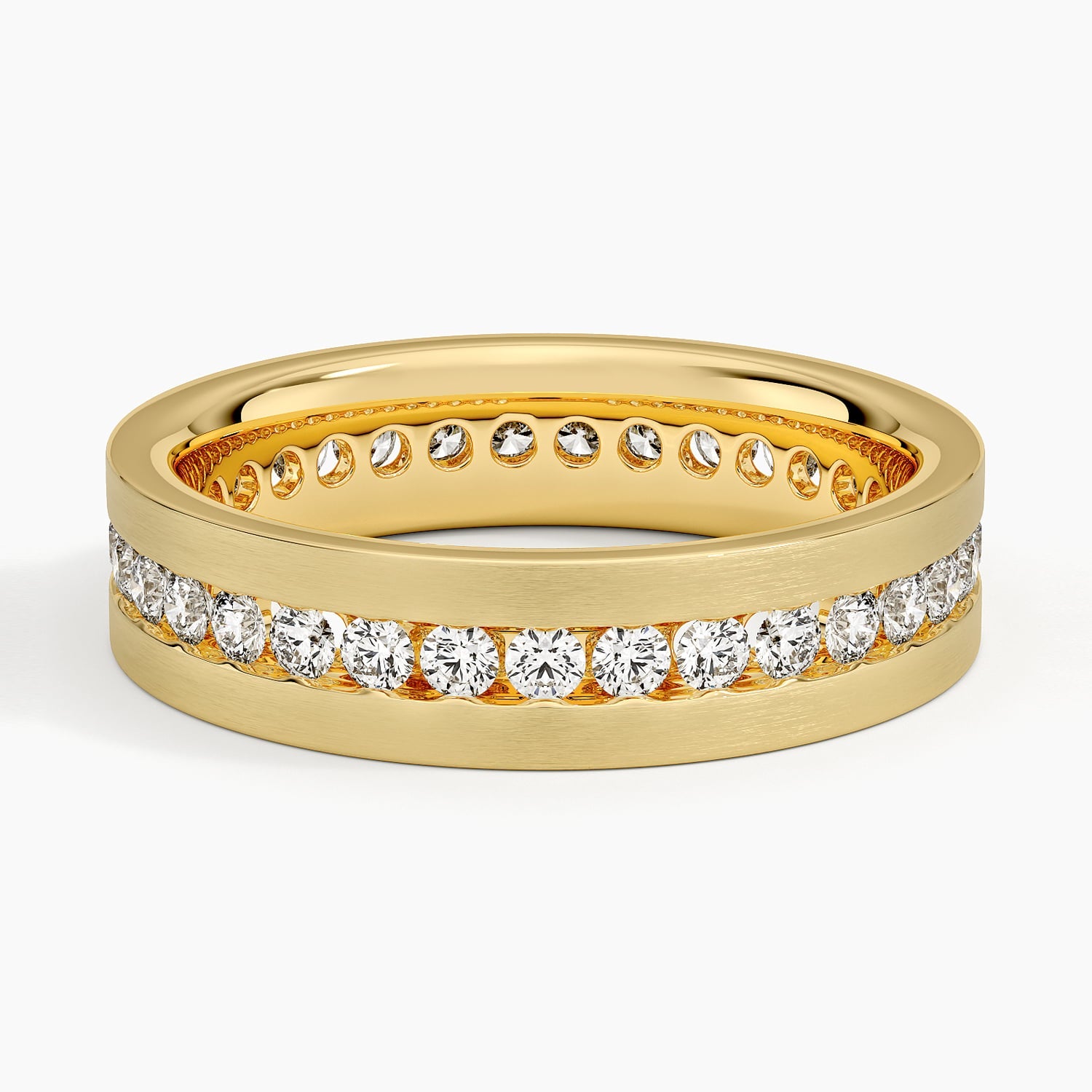 Mojave Matte Channel Set Lab Diamond 5.5mm Wedding Ring Yellow Gold 18k Wedding Band