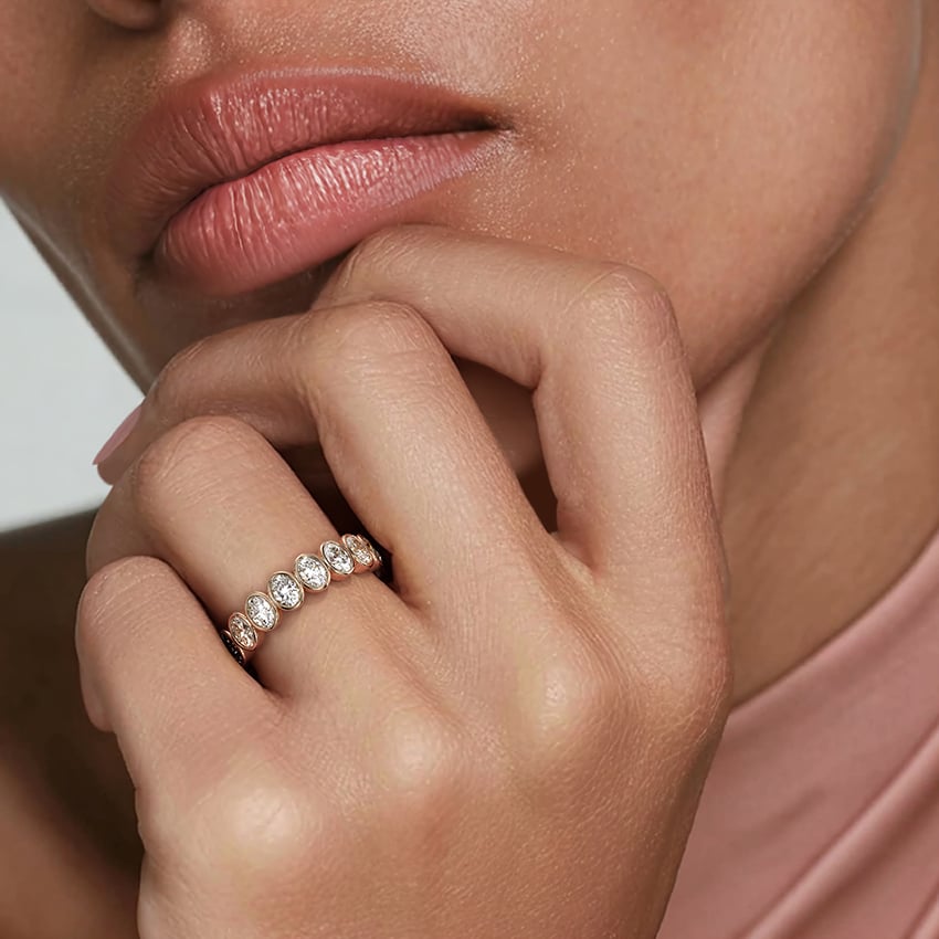 Bezel Oval Eternity Lab Diamond Ring Rose Gold 18k Eternity Band