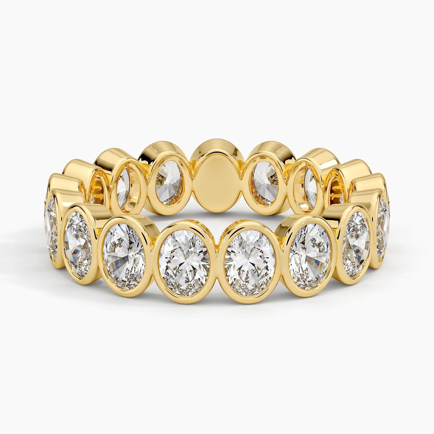 Bezel Oval Eternity Lab Diamond Ring Yellow Gold 18k Eternity Band