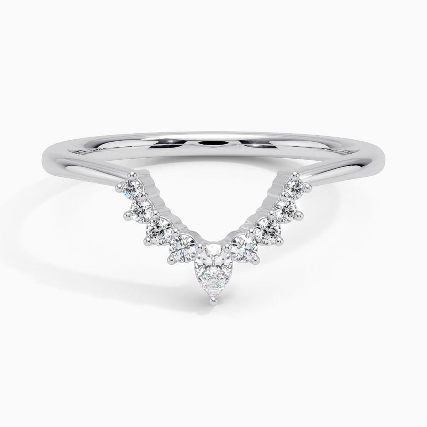 Elongated Lunette Diamond Ring (1/8 ct. tw.) Platinum Wedding Band