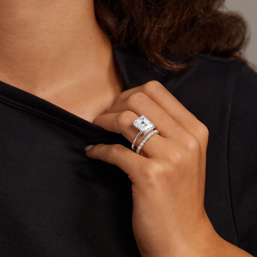 Nathalie Emerald Cut Diamond Ring Platinum Wedding Band