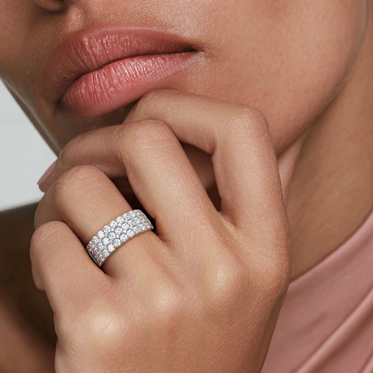 Three Row Lab Diamond Ring (1 1/2 ct. tw.) Platinum Wedding Band