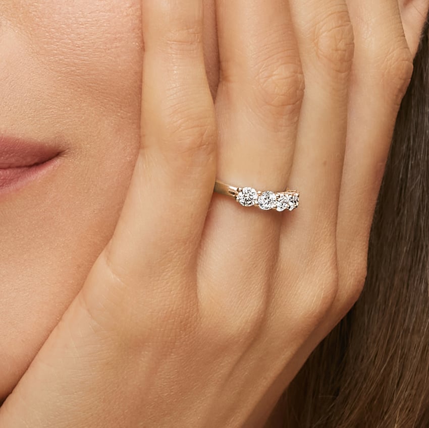 Five Stone Trellis Diamond Ring (1 ct. tw.) Yellow Gold 18k Wedding Band