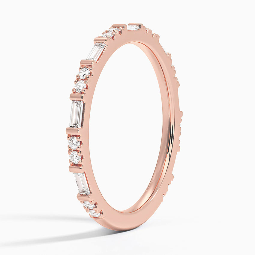 Luz Baguette and Round Diamond Ring Rose Gold 18k Wedding Band