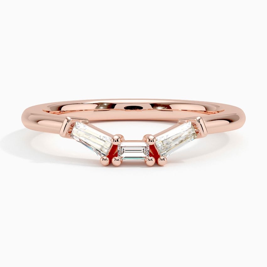 Tapered Baguette Diamond Ring Rose Gold 18k Wedding Band