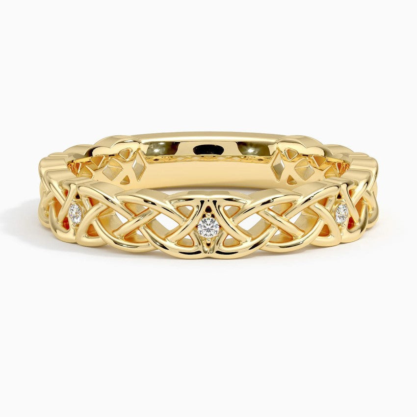 Celtic Knot Diamond Ring Yellow Gold 18k Wedding Band